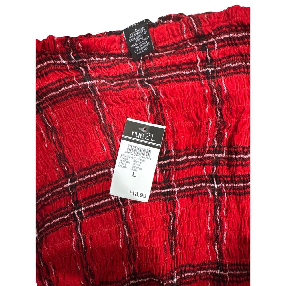 Rue 21 Red Plaid Long Sleeve Crop Top - Size: Large